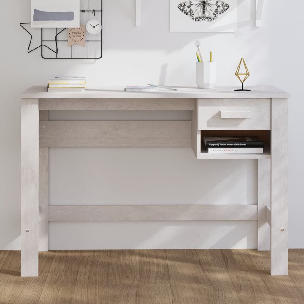 vidaXL مكتب أبيض 110×40×75 سم خشب صنوبر صلب