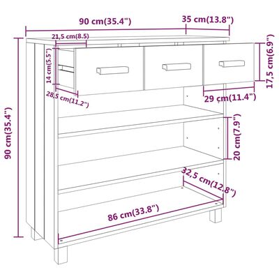 vidaXL طاولة كونسول بني عسلي 90×35×90 سم خشب صنوبر صلب