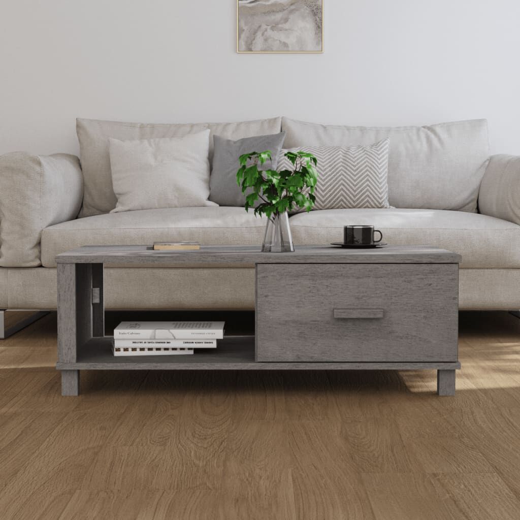 vidaXL طاولة قهوة رمادي فاتح 100×55×35 سم خشب صنوبر صلب