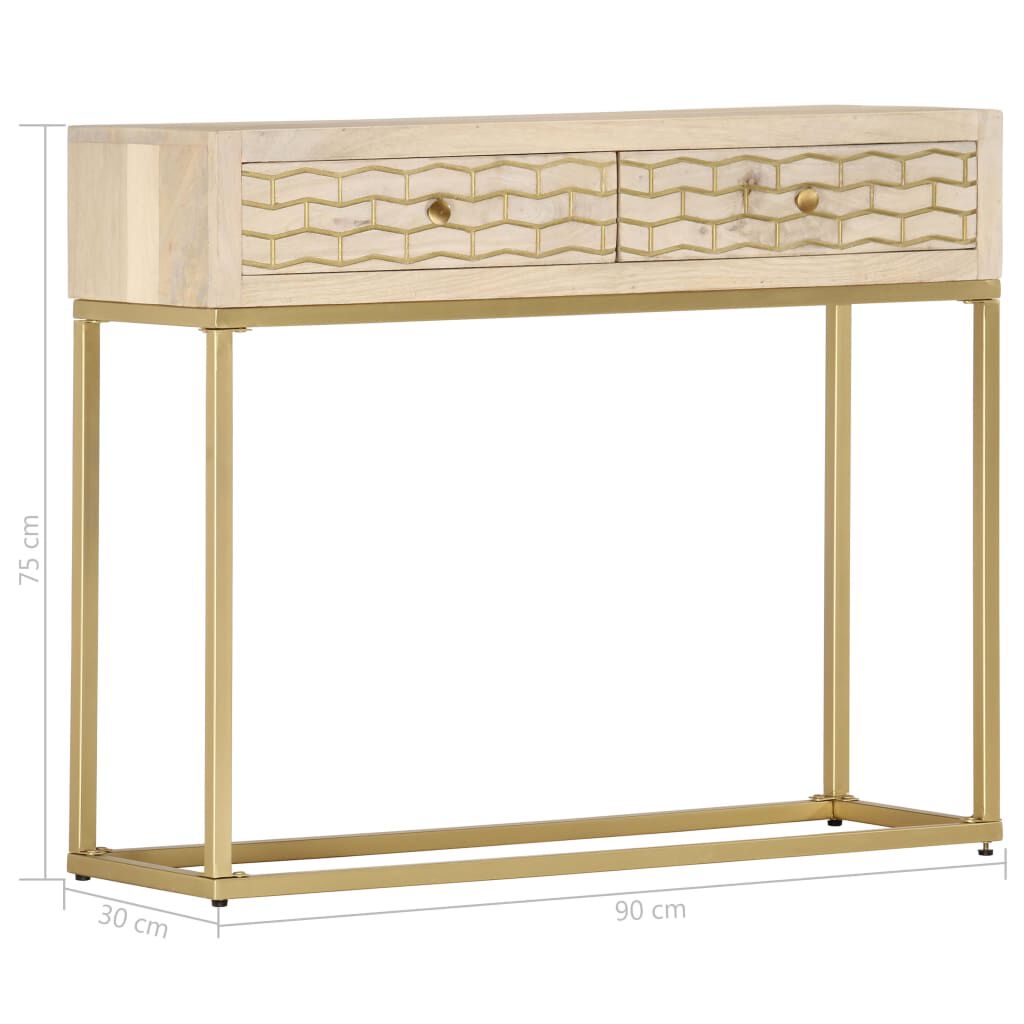 vidaXL طاولة كونسول ذهبي 90×30×75 سم خشب مانجو صلب
