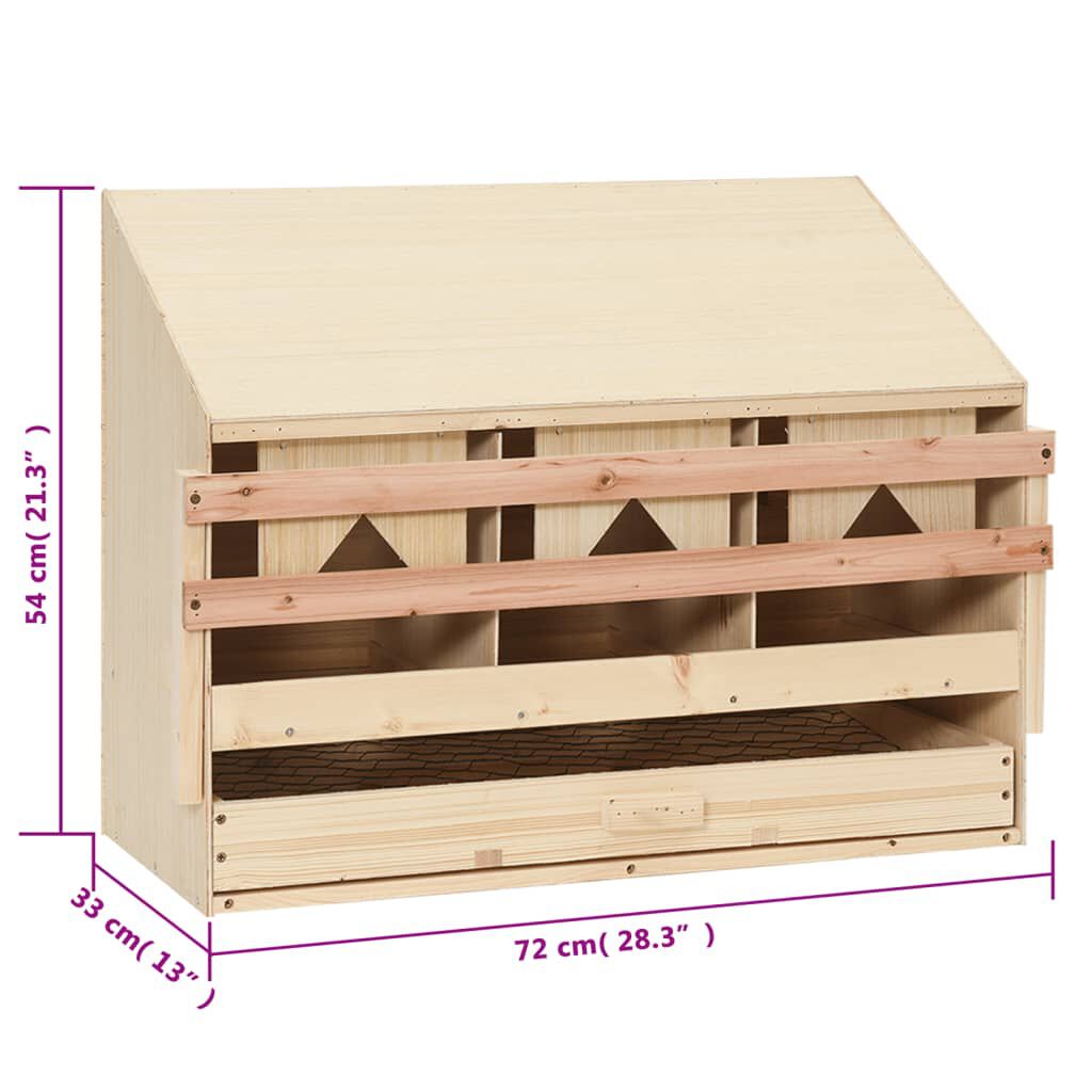 vidaXL عش دجاج 3 حجرات 54x33x72 سم خشب صنوبر صلب