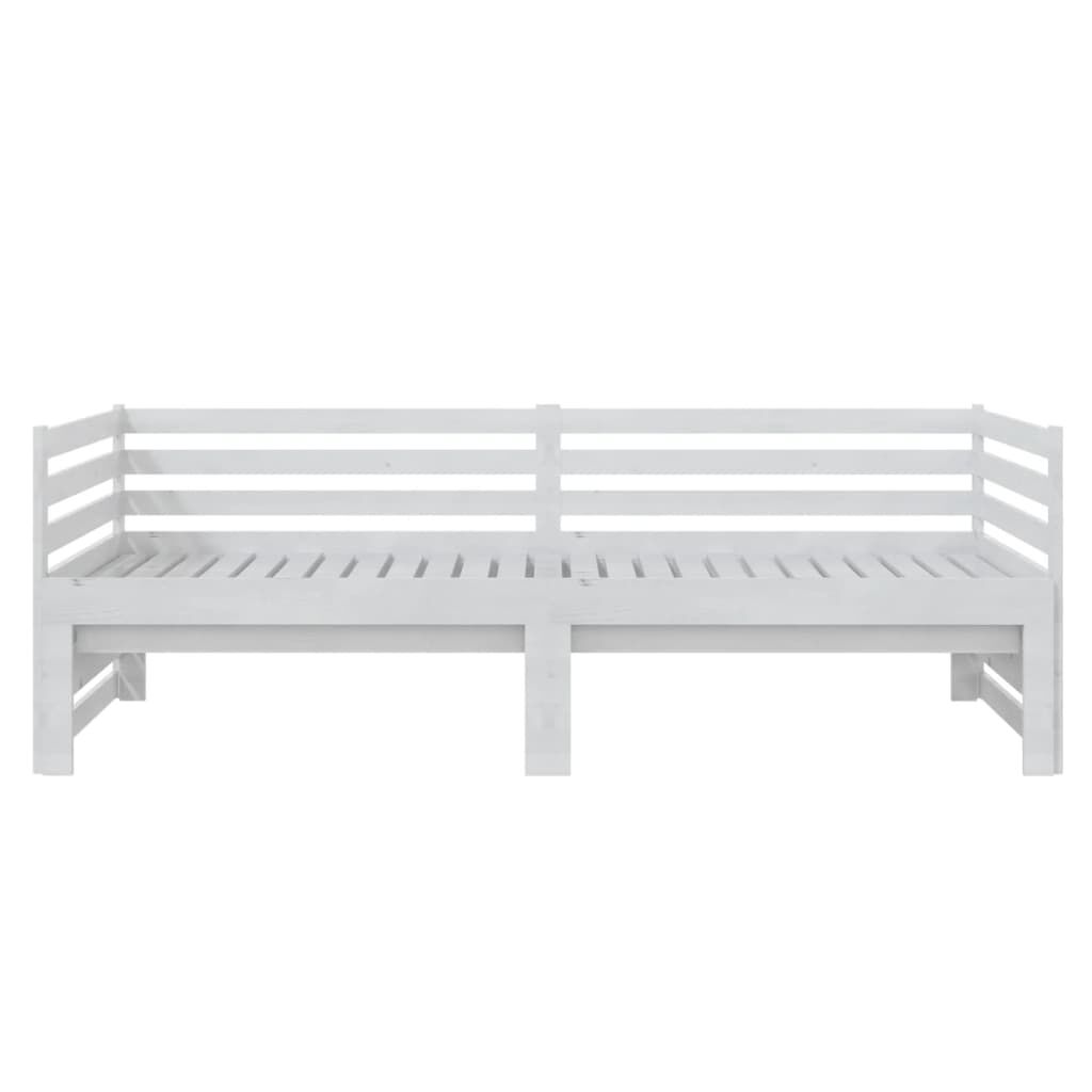 vidaXL سرير نهاري قابل للسحب خشب صنوبر صلب أبيض 2×(90×200) سم