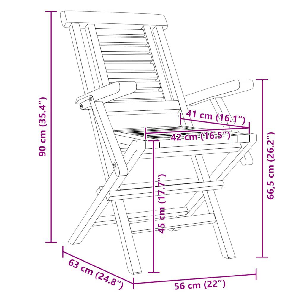 vidaXL كراسي حديقة قابلة للطي 2 ق 90x63x56 سم خشب ساج صلب