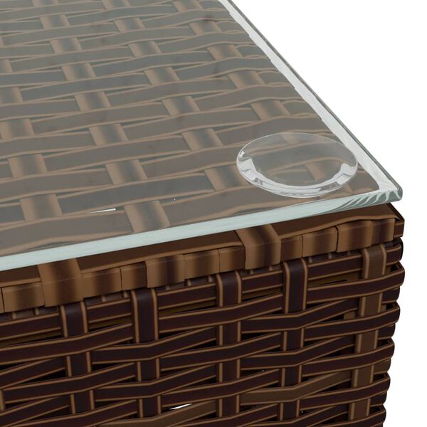 vidaXL طاولة قهوة للحديقة بني 60×60×30 سم بولي روطان وزجاج