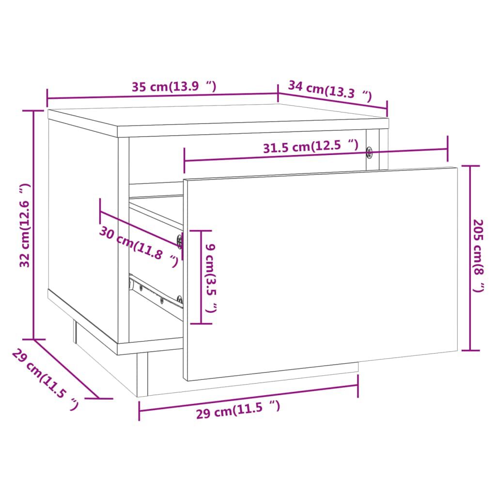 vidaXL خزانات جانب السرير 2 ق 35×34×32 سم خشب صنوبر صلب