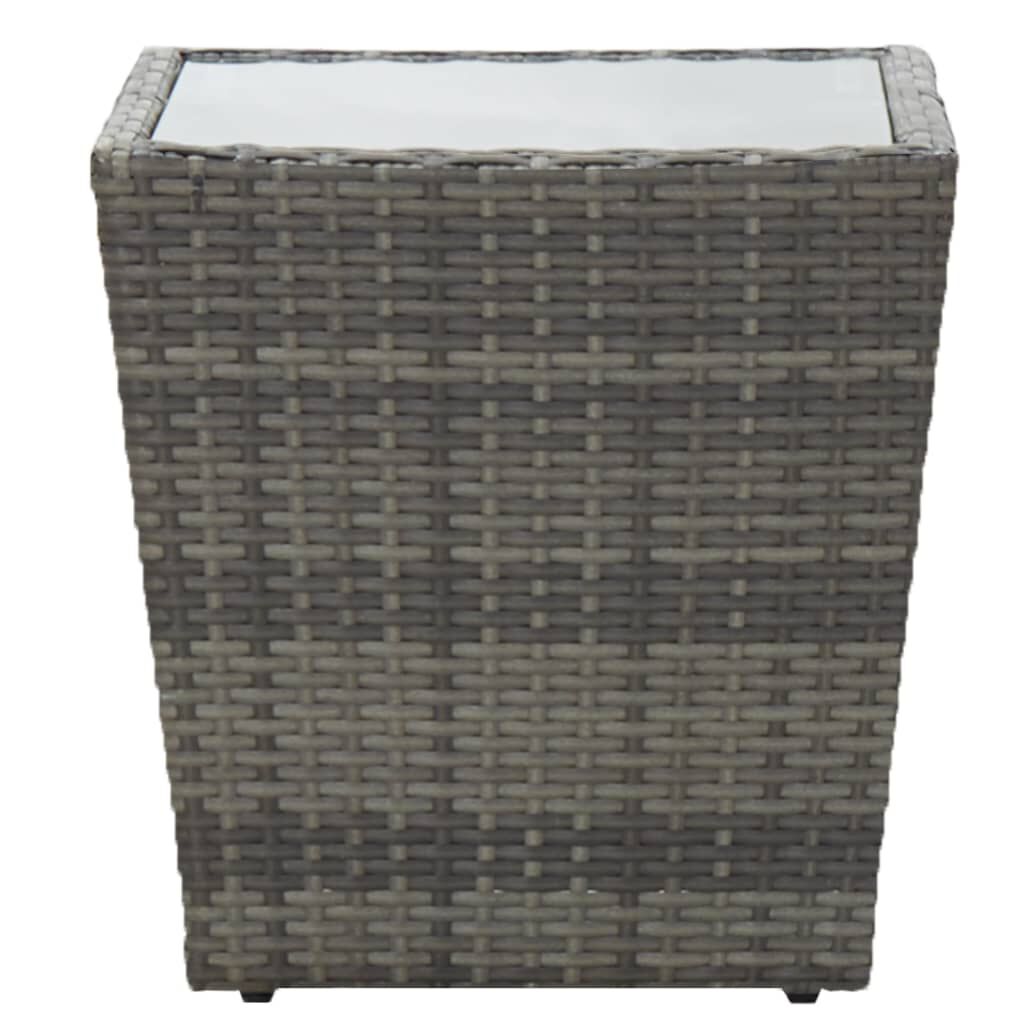 vidaXL طاولة شاي رمادي 41.5×41.5×43 سم بولي روطان وزجاج مُقوّى