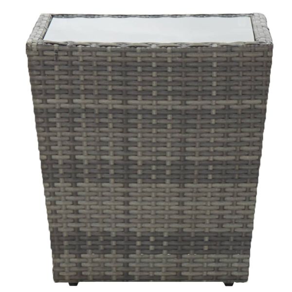 vidaXL طاولة شاي رمادي 41.5×41.5×43 سم بولي روطان وزجاج مُقوّى