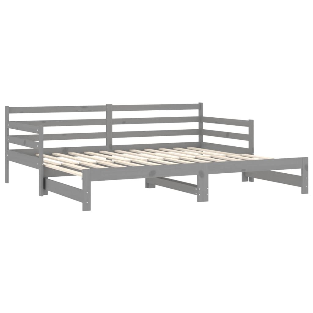 vidaXL سرير نهاري قابل للسحب خشب صنوبر صلب رمادي 2×(90×200) سم