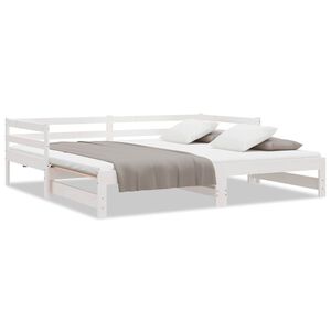 vidaXL سرير نهاري قابل للسحب خشب صنوبر صلب أبيض 2&times;(90&times;200) سم