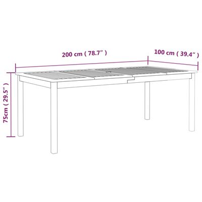 vidaXL طاولة حديقة رمادي 200×100×75 سم خشب أكاسيا صلب