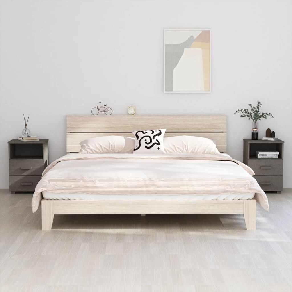 vidaXL خزانات جانب السرير 2 ق رمادي فاتح 40×35×62 سم خشب صنوبر صلب