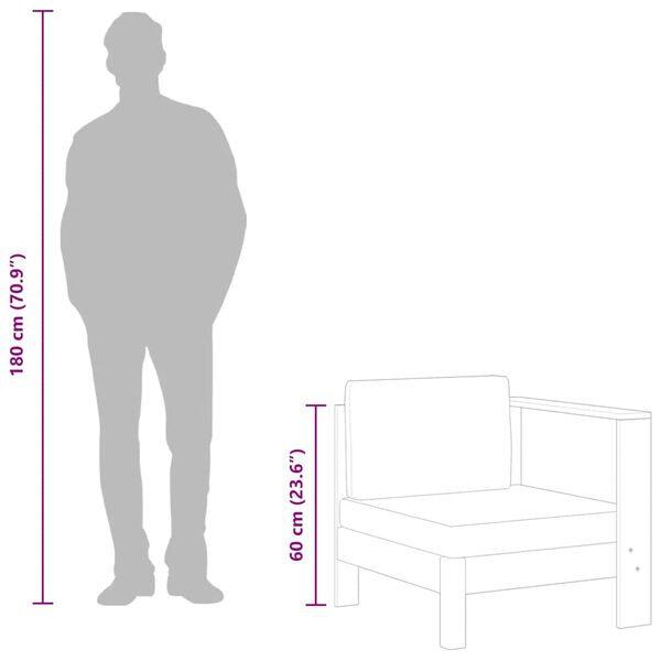 vidaXL أريكة وسطى مع مسند ذراع واحد رمادي داكن خشب أكاسيا صلب