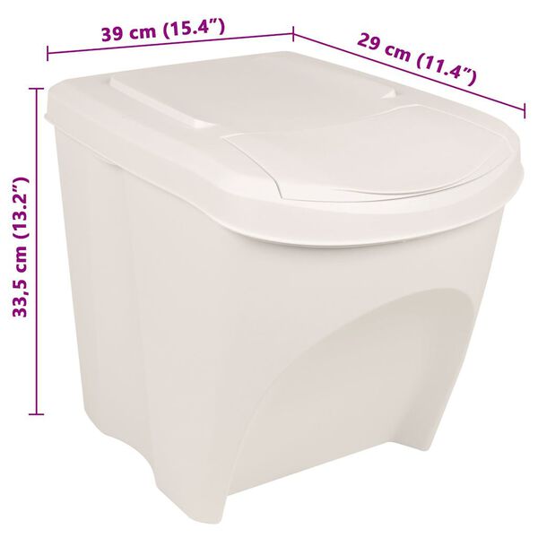 VidaXL صناديق قمامة قابلة للتكديس 3 ق أبيض 75 لتر بولي بروبيلين