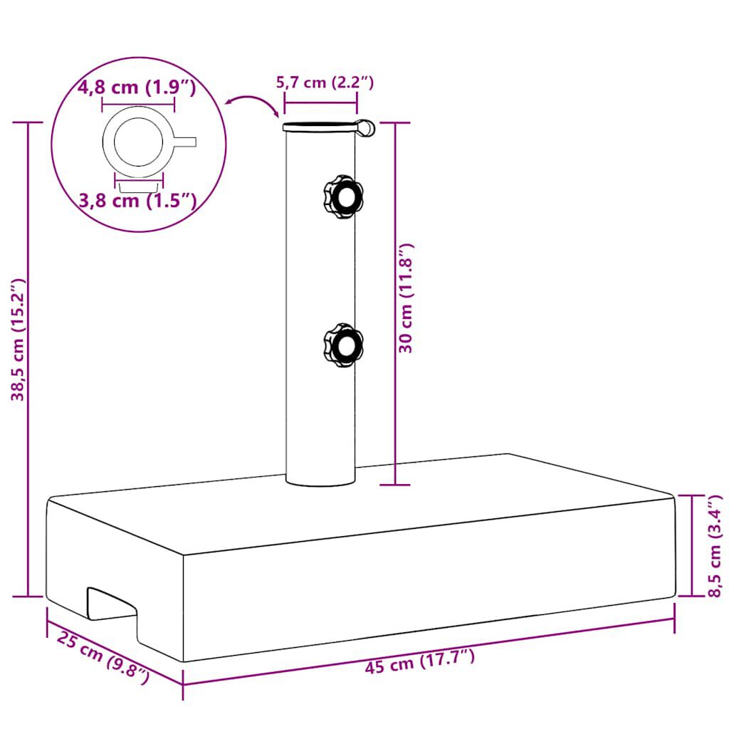 vidaXL قاعدة مظلة شمسية جرانيت مستطيل 25 كجم