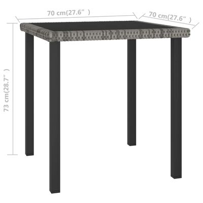 vidaXL طاولة سفرة حديقة رمادي 70×70×73 سم بولي روطان