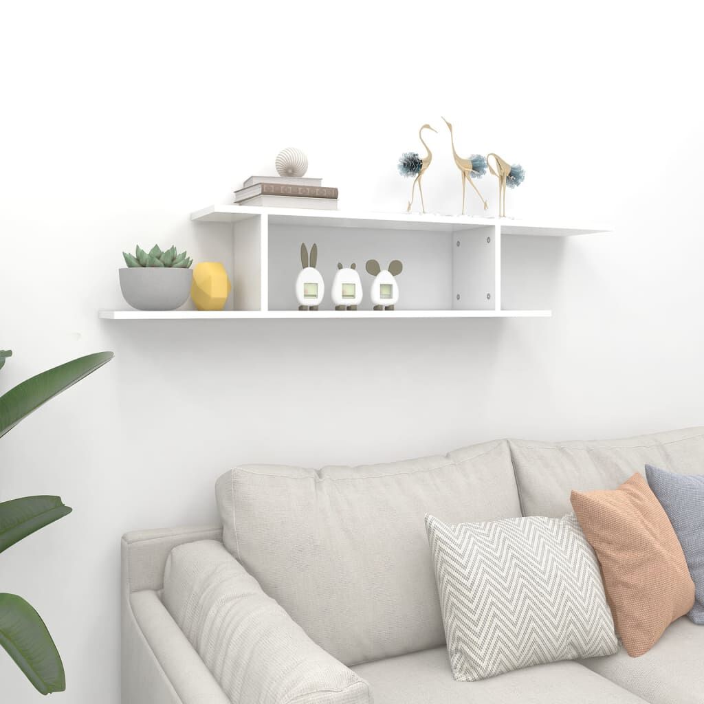 vidaXL رف تلفزيون جداري أبيض 125×18×23 سم خشب صناعي