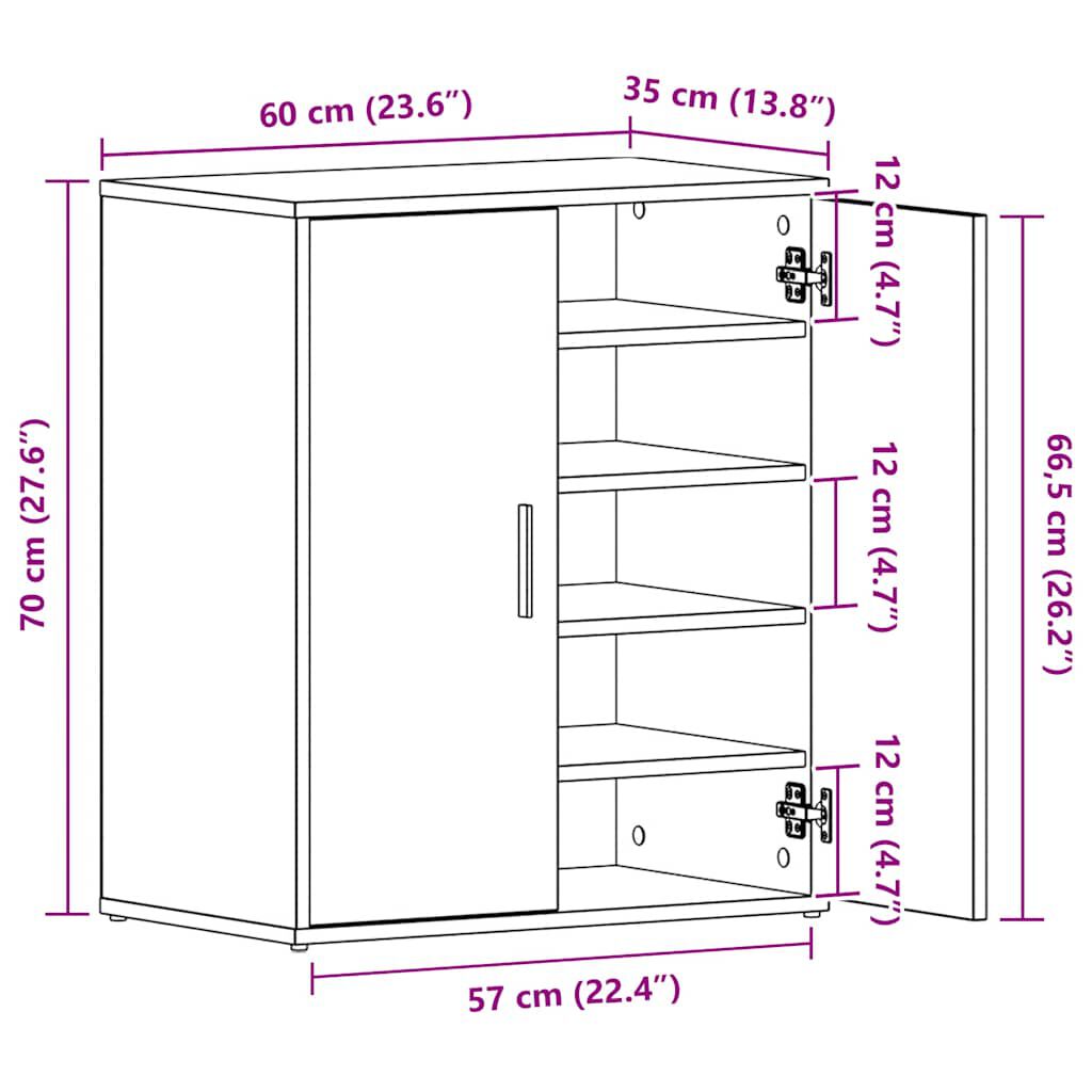 vidaXL خزانة أحذية أسود 60×35×70 سم خشب صناعي