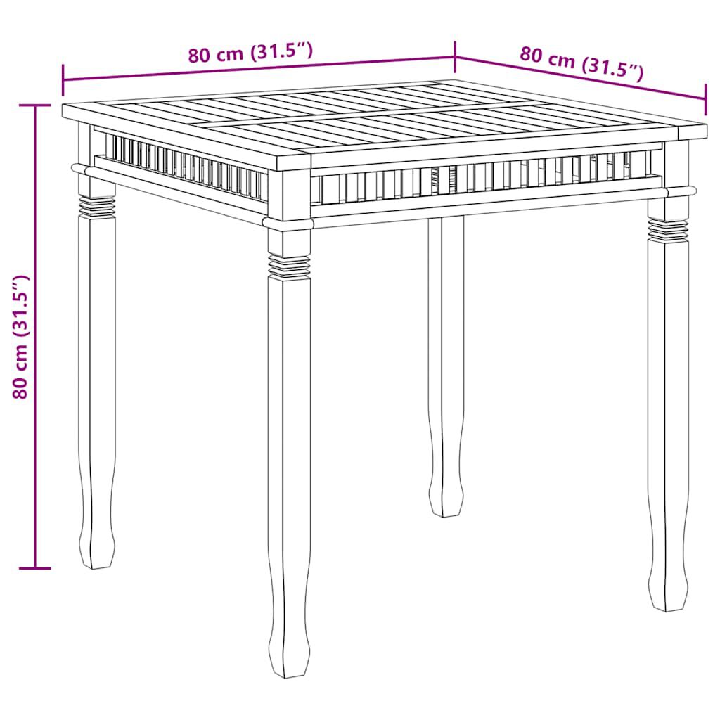 vidaXL طاولة سفرة حديقة 80×80×80 سم خشب ساج صلب