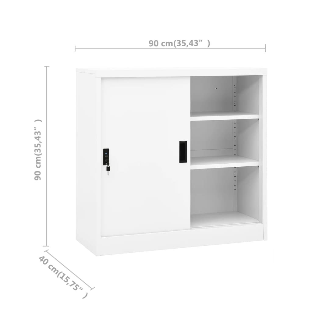 vidaXL خزانة مكتب مع باب منزلق أبيض 90×40×90 سم فولاذ