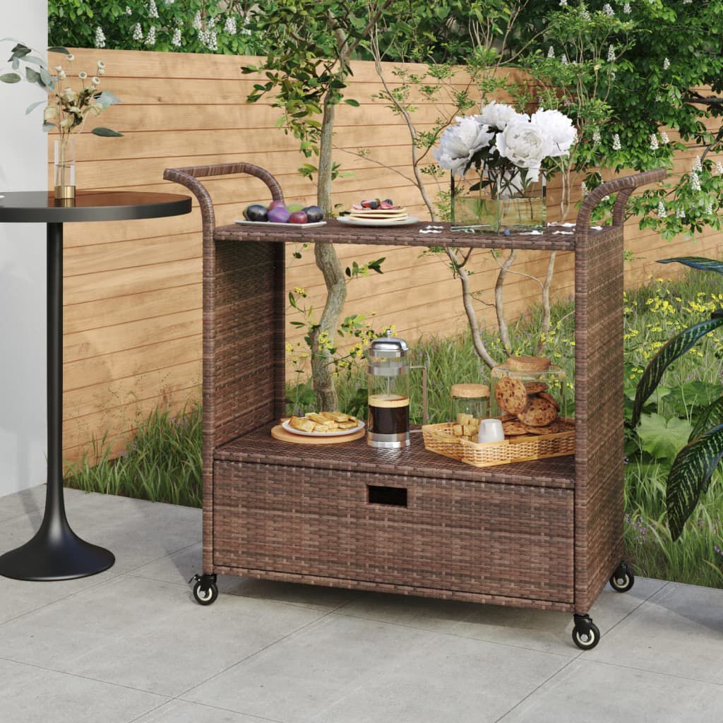 vidaXL عربة بار مع درج بني 100×45×97 سم بولي روطان