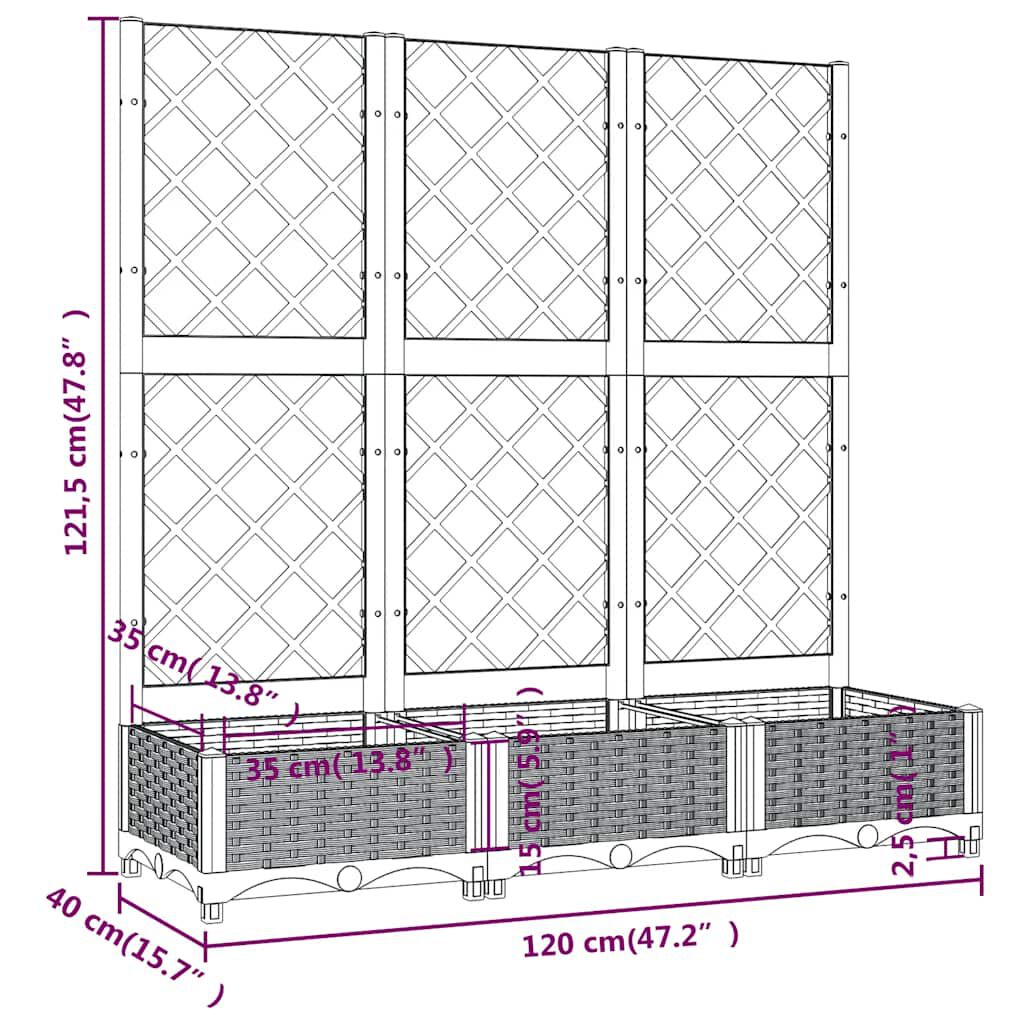 vidaXL حوض حديقة مع تعريشة أزرق رمادي 120×40×121.5 سم PP