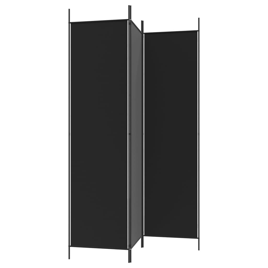 vidaXL مقسم غرفة 3-ألواح أسود 150×200 سم قماش