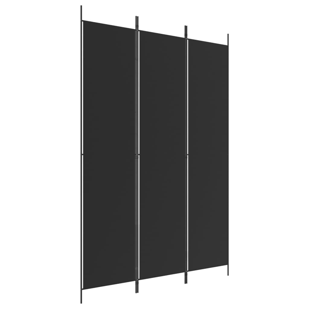 vidaXL مقسم غرفة 3-ألواح أسود 150×220 سم قماش