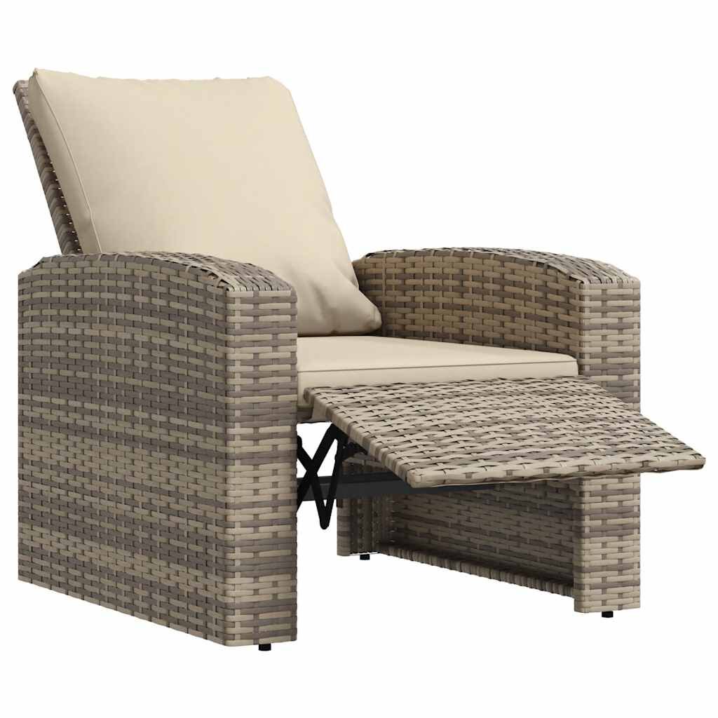 vidaXL كرسي استلقاء للحديقة مع وسائد لون بني فاتح بولي روطان