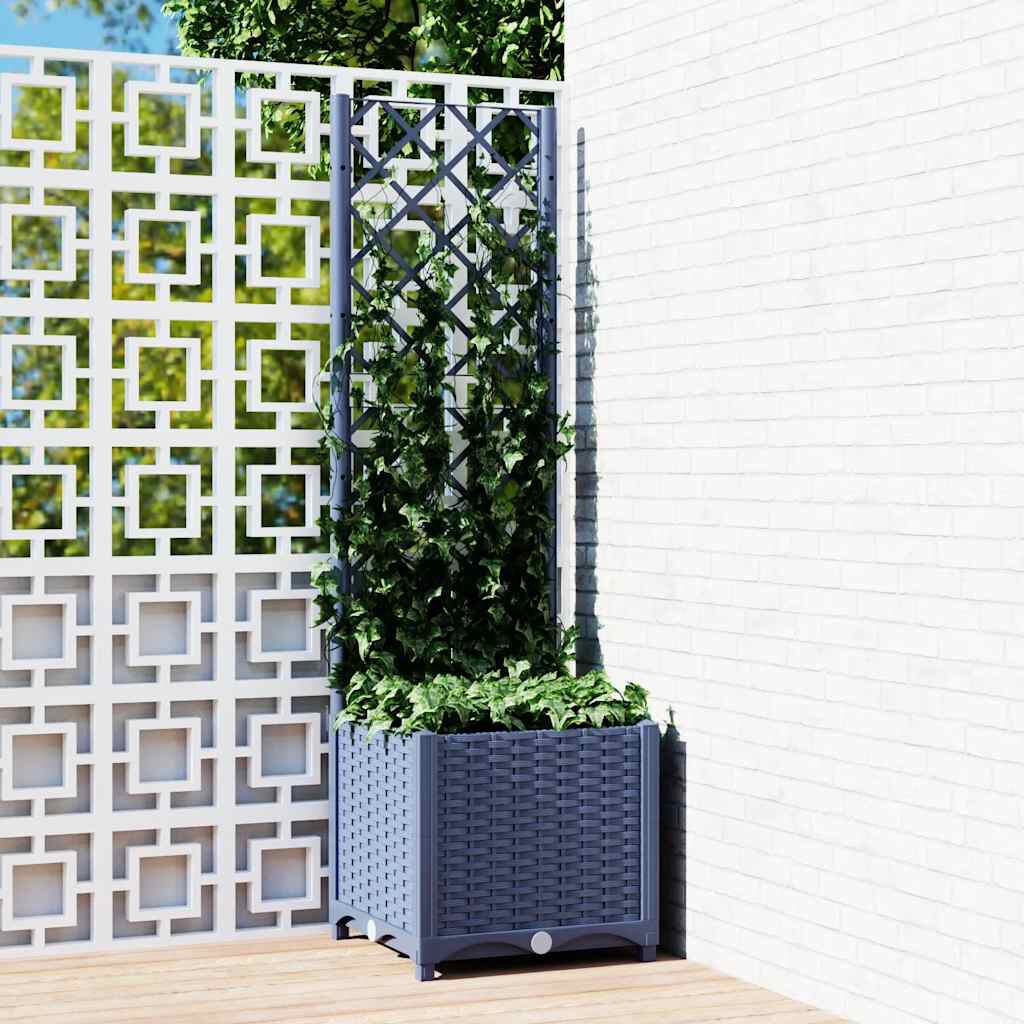 vidaXL حوض حديقة مع تعريشة أزرق رمادي 40×40×136 سم PP