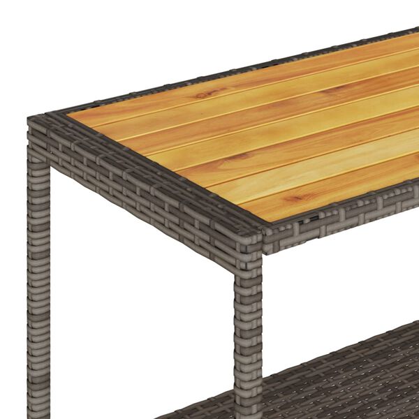 vidaXL عربة بار 3 أدوار لون رمادي بولي روطان وخشب أكاسيا صلب