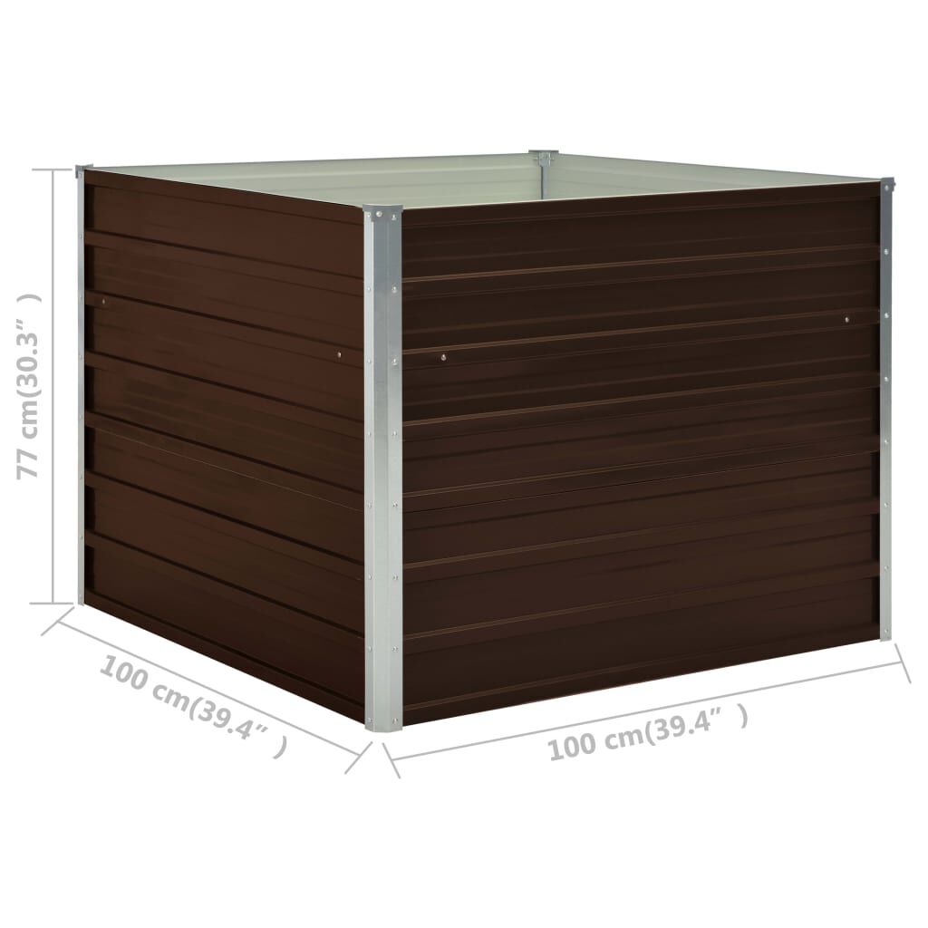 vidaXL حوض زراعي مرتفع بني 100×100×77 سم فولاذ مجلفن