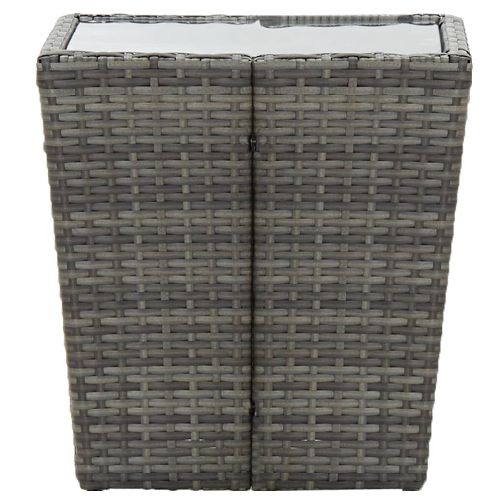 vidaXL طاولة شاي رمادي 41.5×41.5×43 سم بولي روطان وزجاج مُقوّى