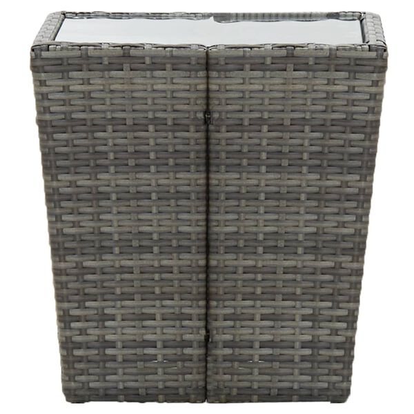 vidaXL طاولة شاي رمادي 41.5×41.5×43 سم بولي روطان وزجاج مُقوّى