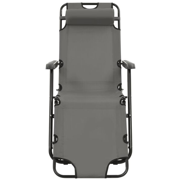 vidaXL كراسي تشمس قابلة للطي 2 ق مع مساند قدم فولاذ رمادي