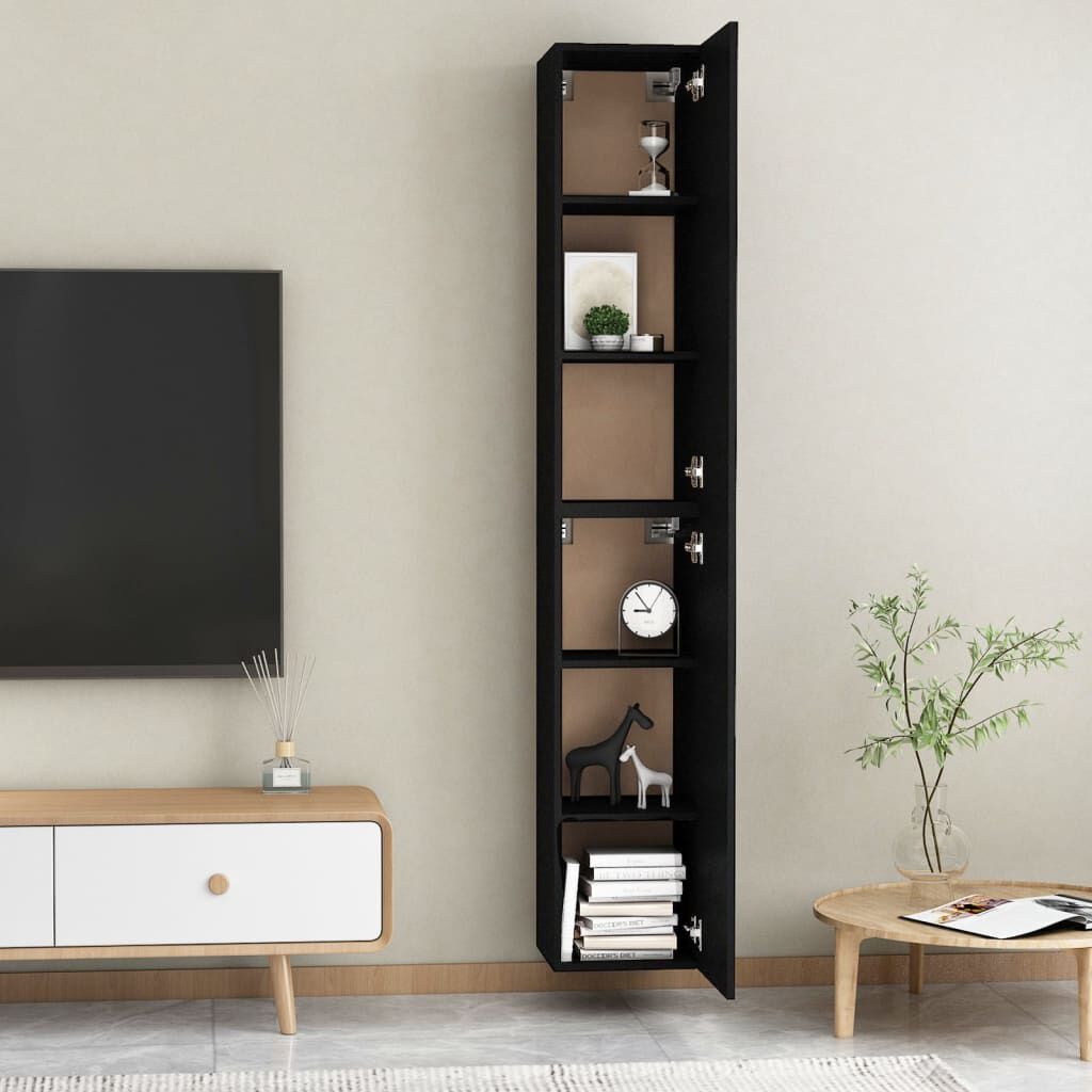 vidaXL خزانات تلفزيون 2 ق أسود 30.5×30×90 سم خشب صناعي