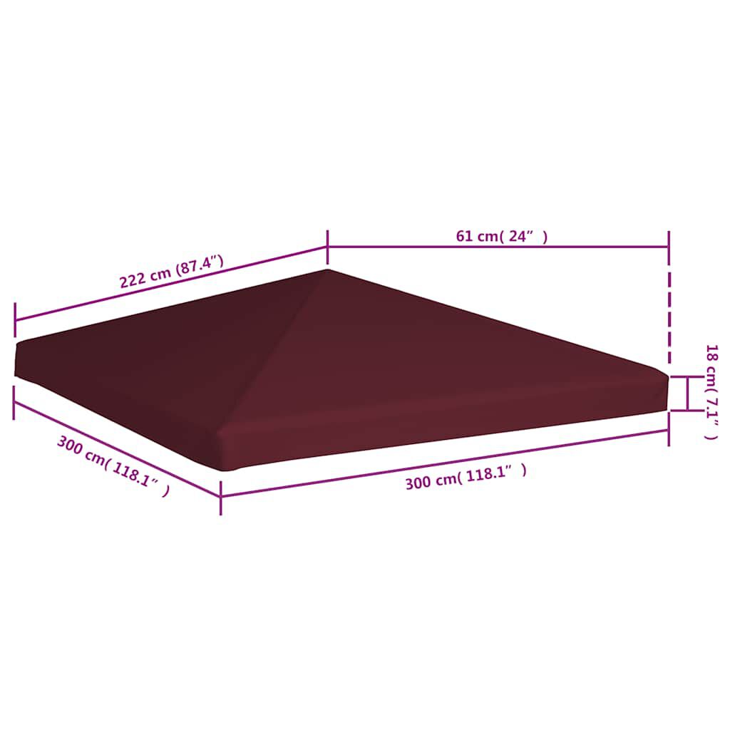 vidaXL غطاء جازيبو علوي 310 جم/م² 3×3 م أحمر بوردو