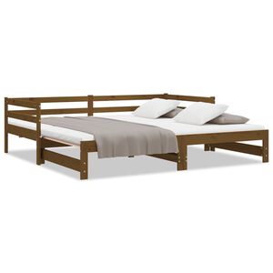vidaXL سرير نهاري قابل للسحب خشب صنوبر صلب بني عسلي 2&times;(90&times;200) سم