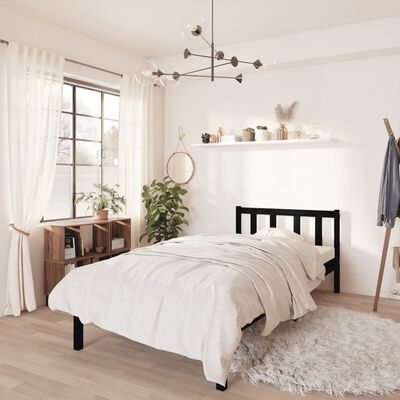 vidaXL إطار سرير خشب صنوبر صلب أسود 90×200 سم