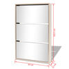 vidaXL خزانة أحذية ذات 3 طبقات بمرآة لون أوك 1205x17x63 سم