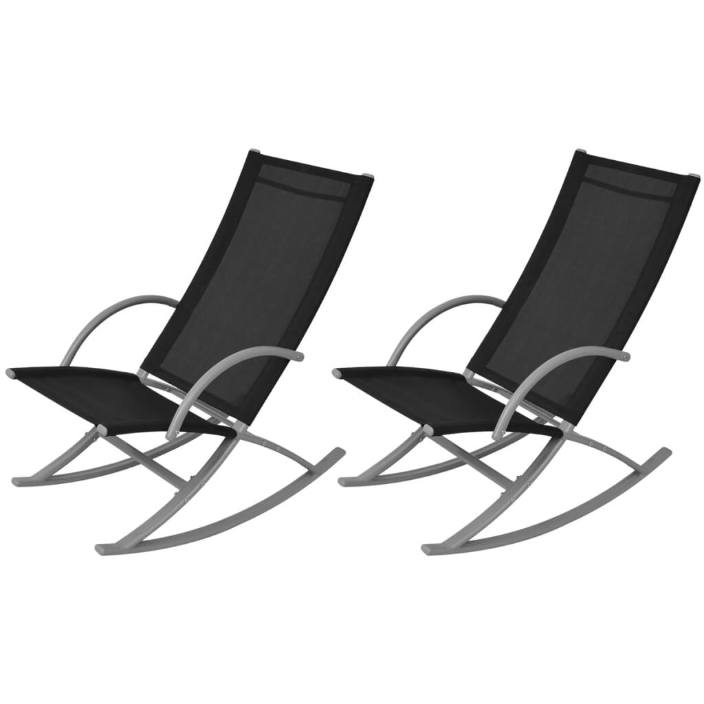vidaXL كراسي حديقة هزازة 2 ق ألومنيوم وتكستيلين أسود