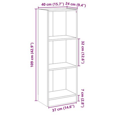 vidaXL خزانة كتب 3 طبقات أبيض 40×24×109 سم خشب صناعي