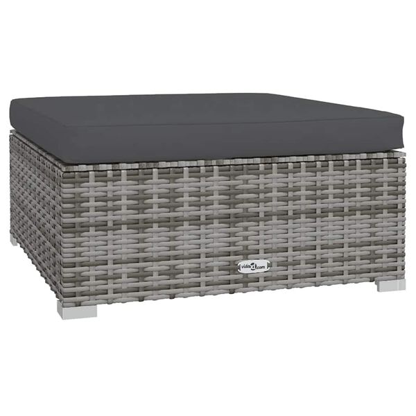 vidaXL مسند قدم حديقة مع وسادة رمادي 70×70×30 سم بولي روطان