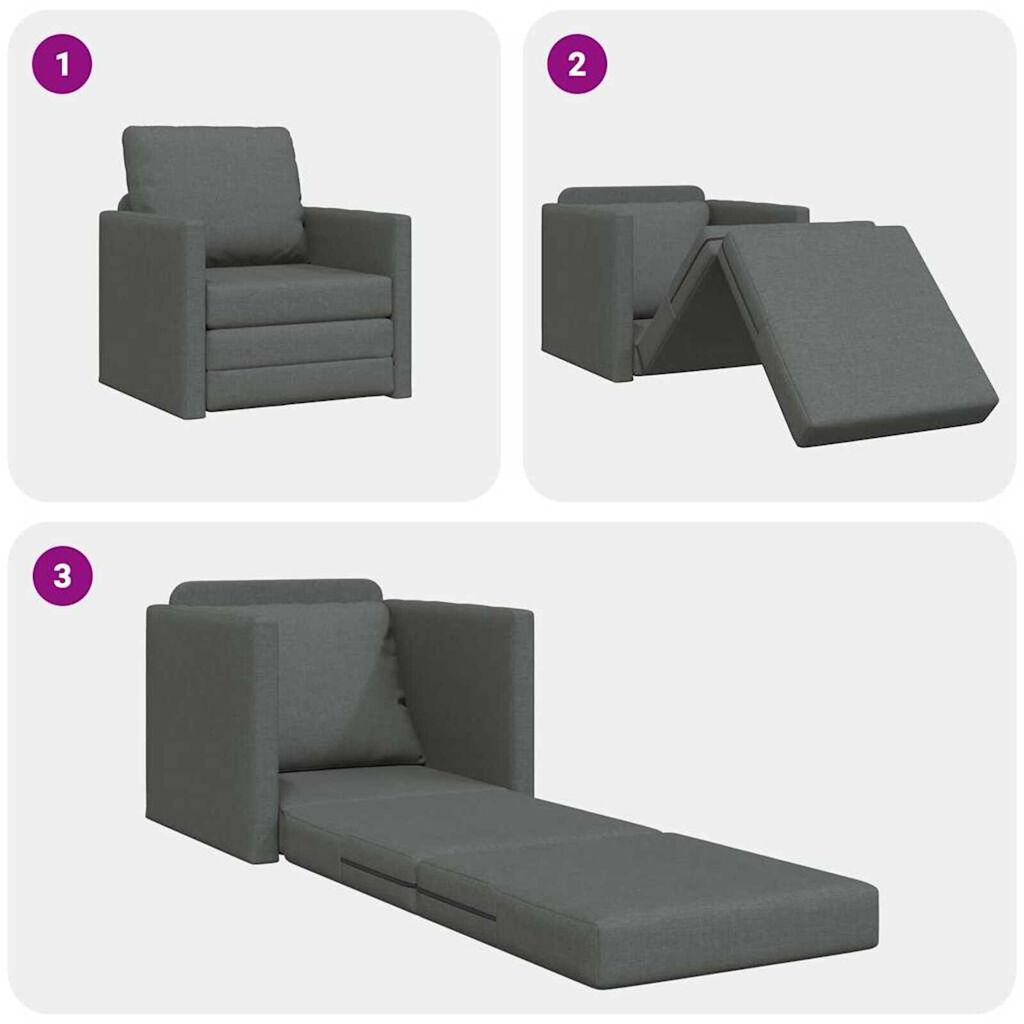 vidaXL سرير أريكة أرضي 2 في 1 لون رمادي داكن 55x174x112 سم قماش