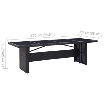 vidaXL طاولة حديقة أسود 240×90×74 سم بولي روطان وزجاج