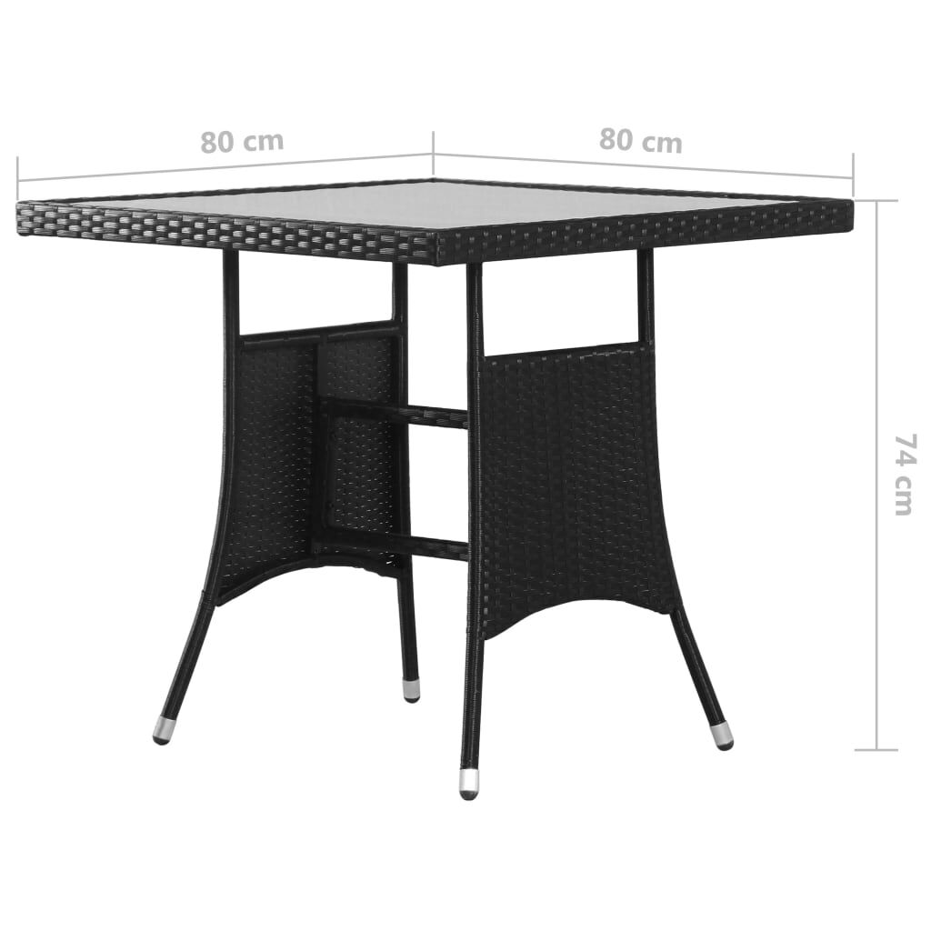 vidaXL طاولة حديقة أسود 80×80×74 سم بولي روطان