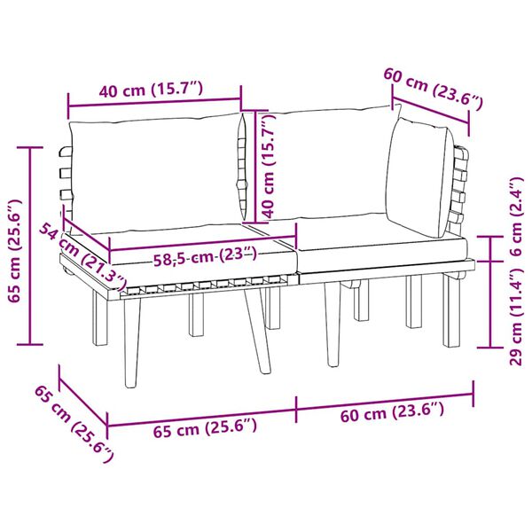 vidaXL طقم قطعتين أريكة جلسة حديقة مع وسائد خشب أكاسيا صلب