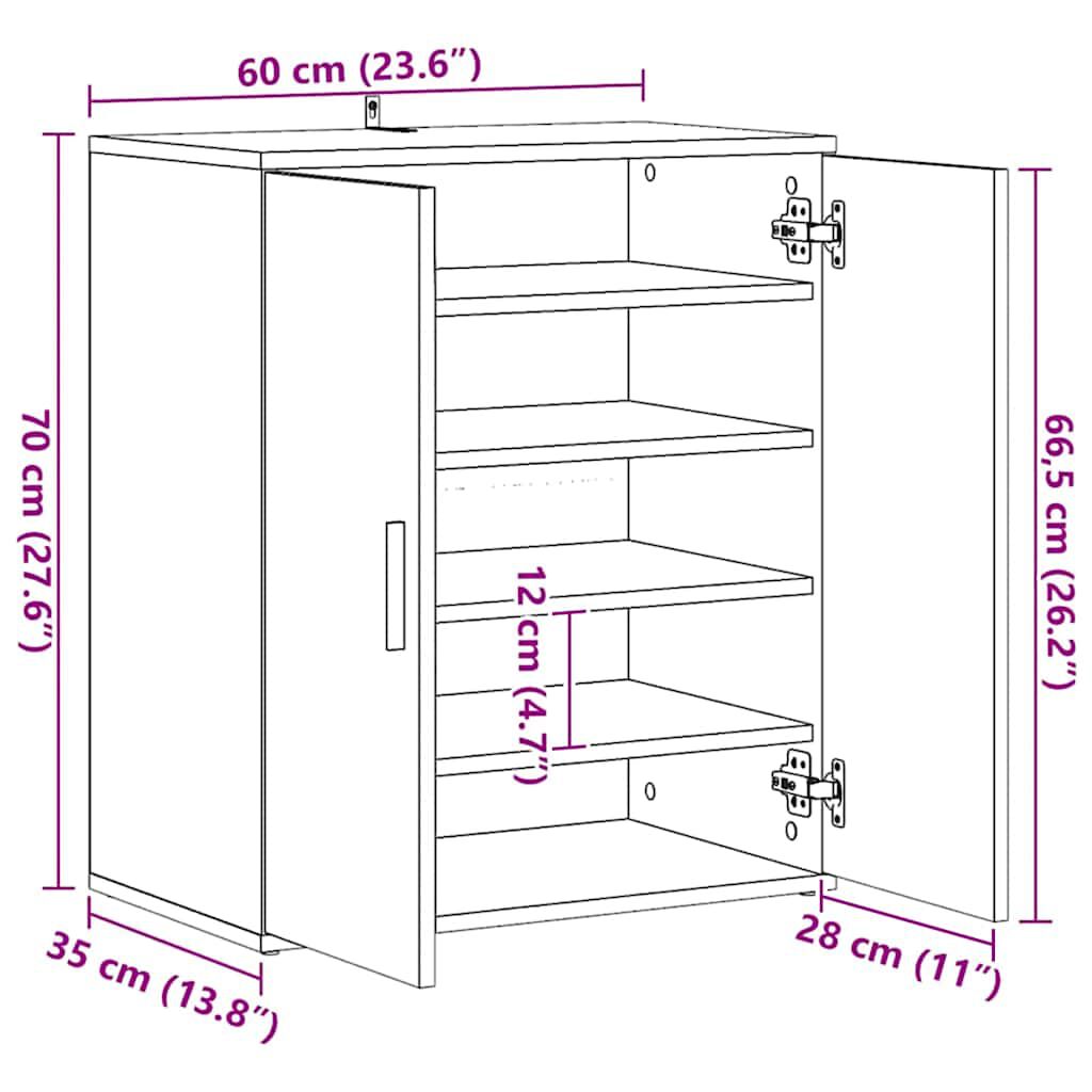 vidaXL خزانة أحذية أسود 60×35×70 سم خشب صناعي