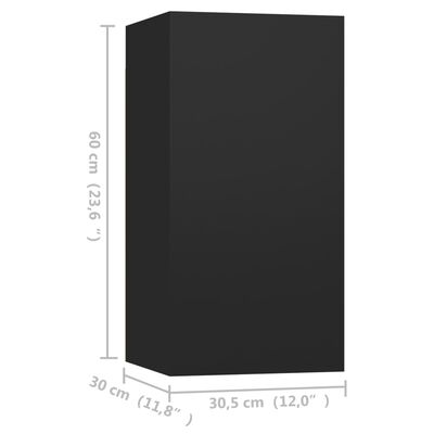 vidaXL خزانات تلفزيون 2 ق أسود 30.5×30×60 سم خشب مضغوط