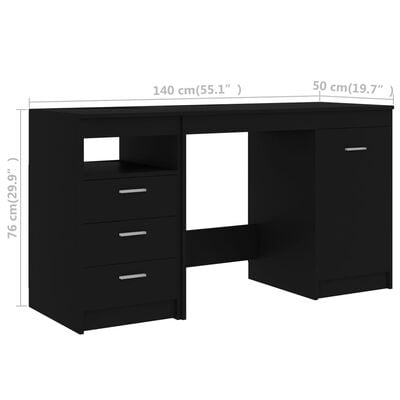 vidaXL مكتب أسود 140×50×76 سم خشب صناعي