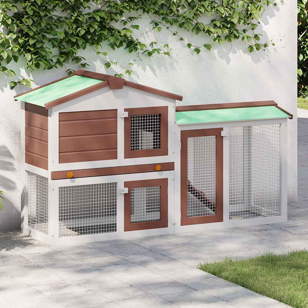vidaXL قفص أرانب خارجي كبير بني وأبيض 85x45x145 سم خشب